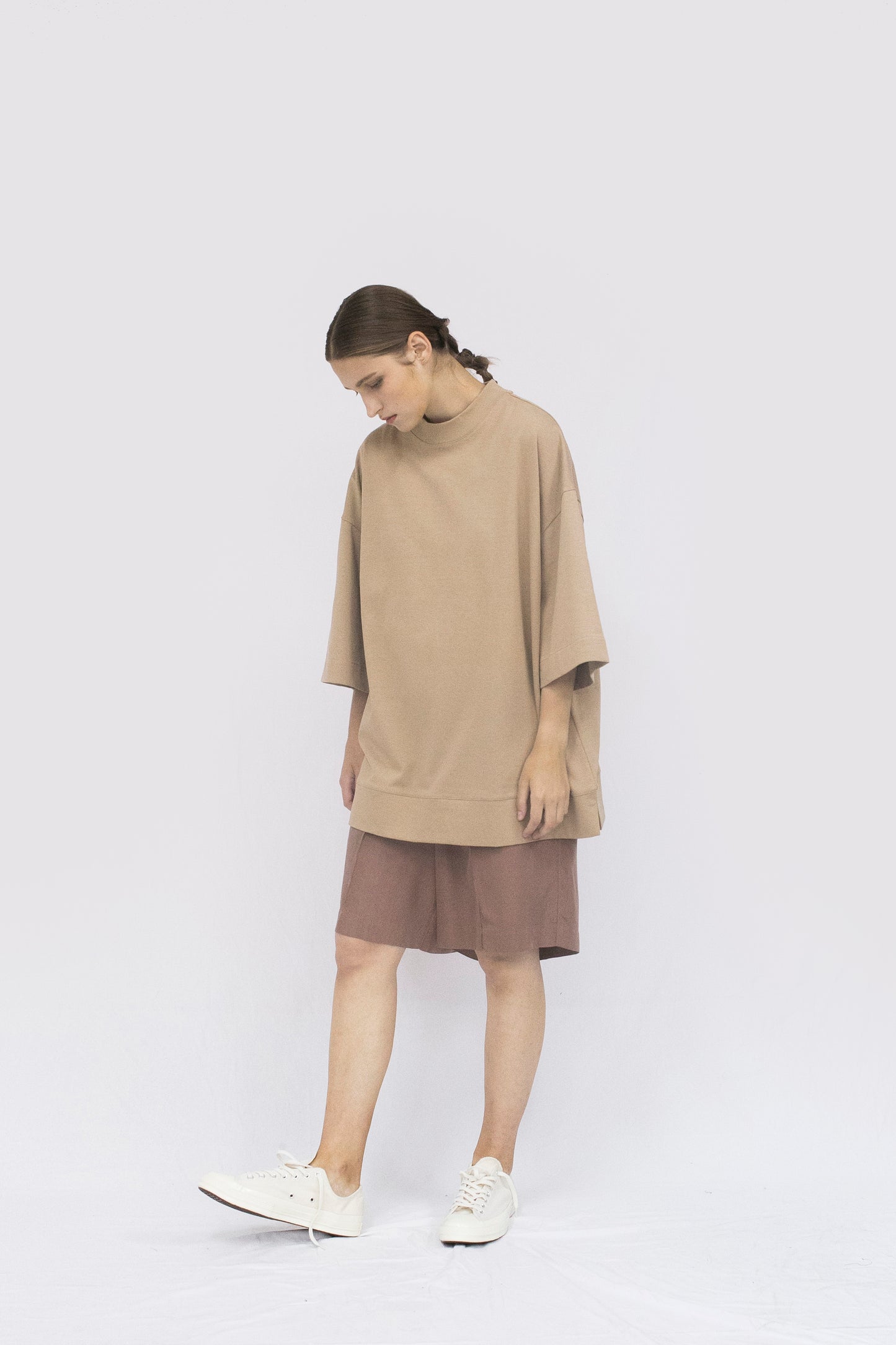 VOAAOV DERABE JERSEY SS TEE - WHITE / BEIGE / BLUE