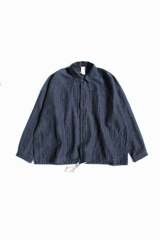 O PROJECT SOFT HERRINGBONE BOMBER SHIRT - NAVY