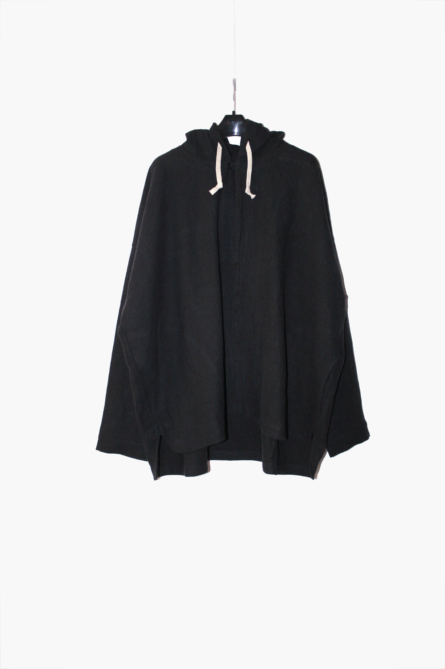 O PROJECT BOILED CLOTH HOODED PULLOVER SHIRT - BLACK
