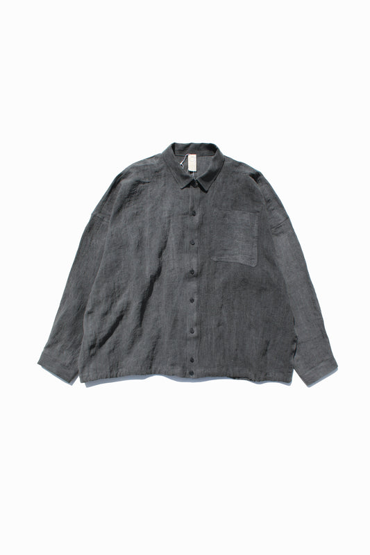 O PROJECT FLAX LAWN BOMBER SHIRT - DK SUMI DYED