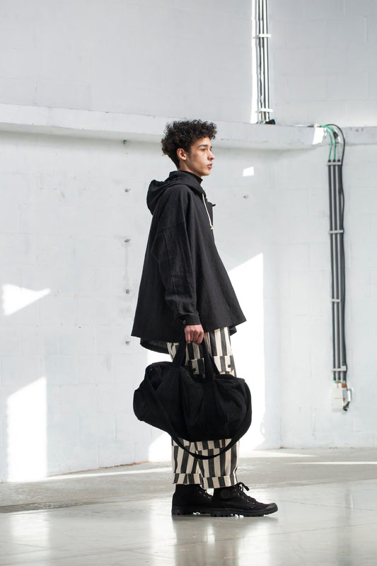 O PROJECT BOILED CLOTH HOODED PULLOVER SHIRT - BLACK
