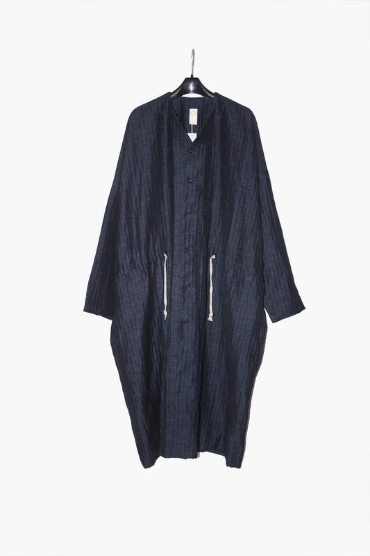 O PROJECT SOFT HERRINGBONE V-NECK LONG SHIRT COAT - NAVY