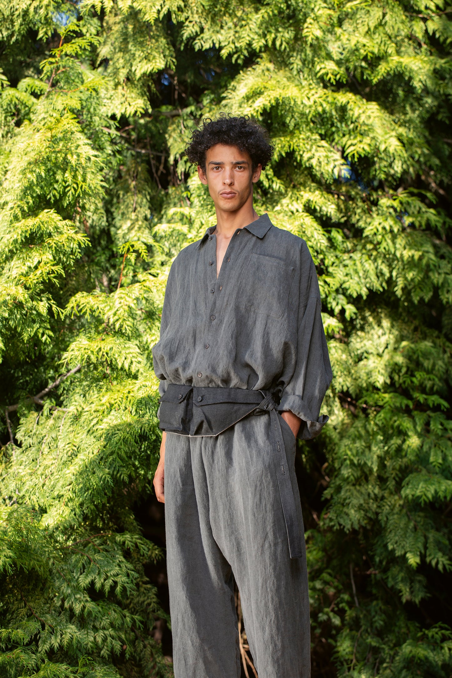 O PROJECT FLAX LAWN BOMBER SHIRT - DK SUMI DYED