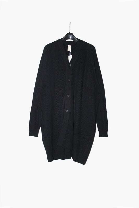 O PROJECT FINE MERINO WOOL KNITTED CARDIGAN COAT - BLACK