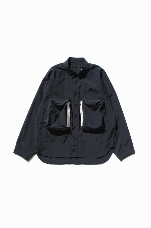 MY BEAUTIFUL LANDLET NYLON DYED TAFFETA BIG POCKET SHIRT - BLACK
