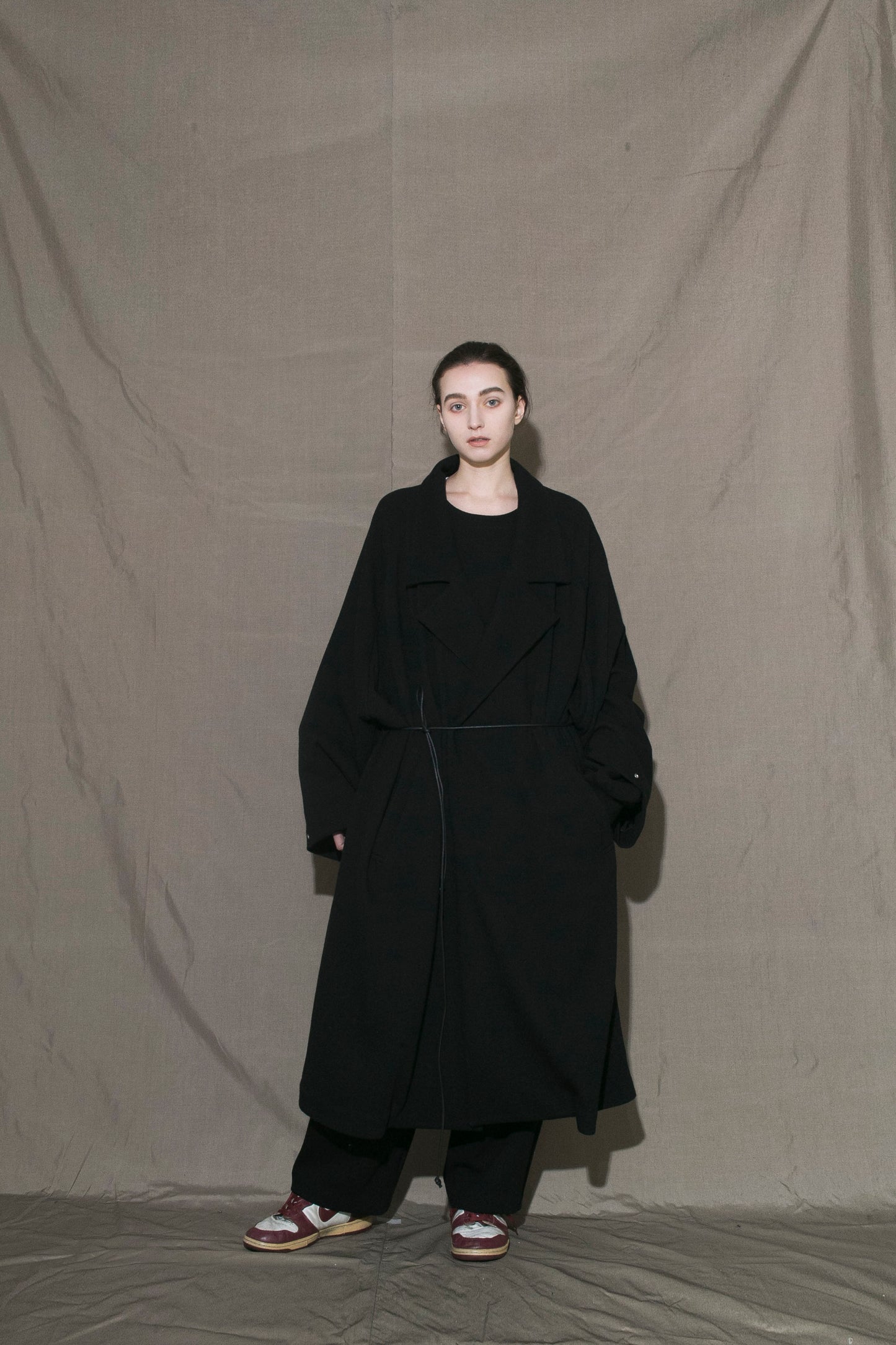 MY BEAUTIFUL LANDLET RECYCLED MELANGE WOOL KNIT LONG COAT - BLACK