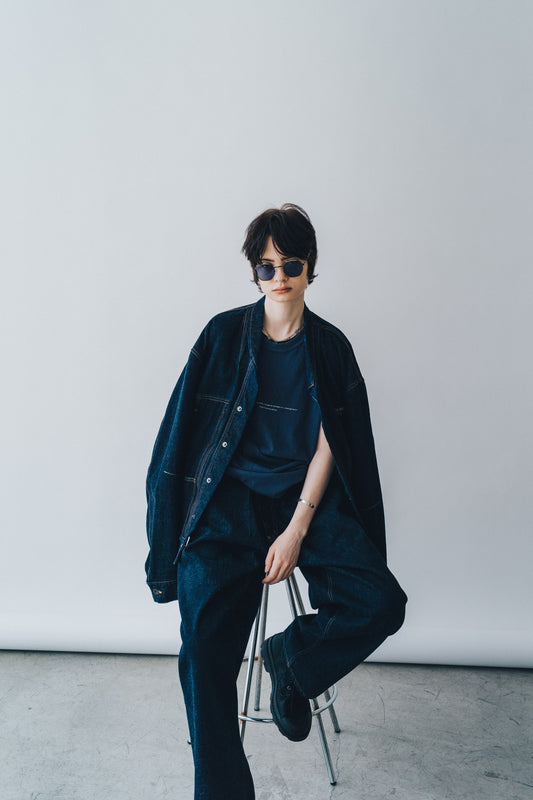 ESSAY FOLD COLLAR DENIM JACKET - INDIGO