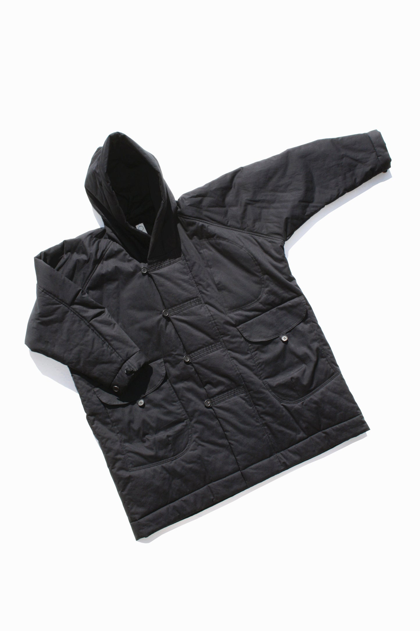 O PROJECT WATER-REPELLENT PADDED POPLIN HOODED DUFFLE COAT - BLACK