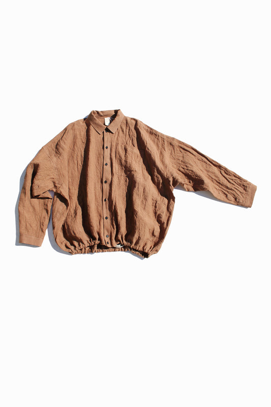 O PROJECT FLAX LAWN BOMBER SHIRT - KAKISHIBU DYED