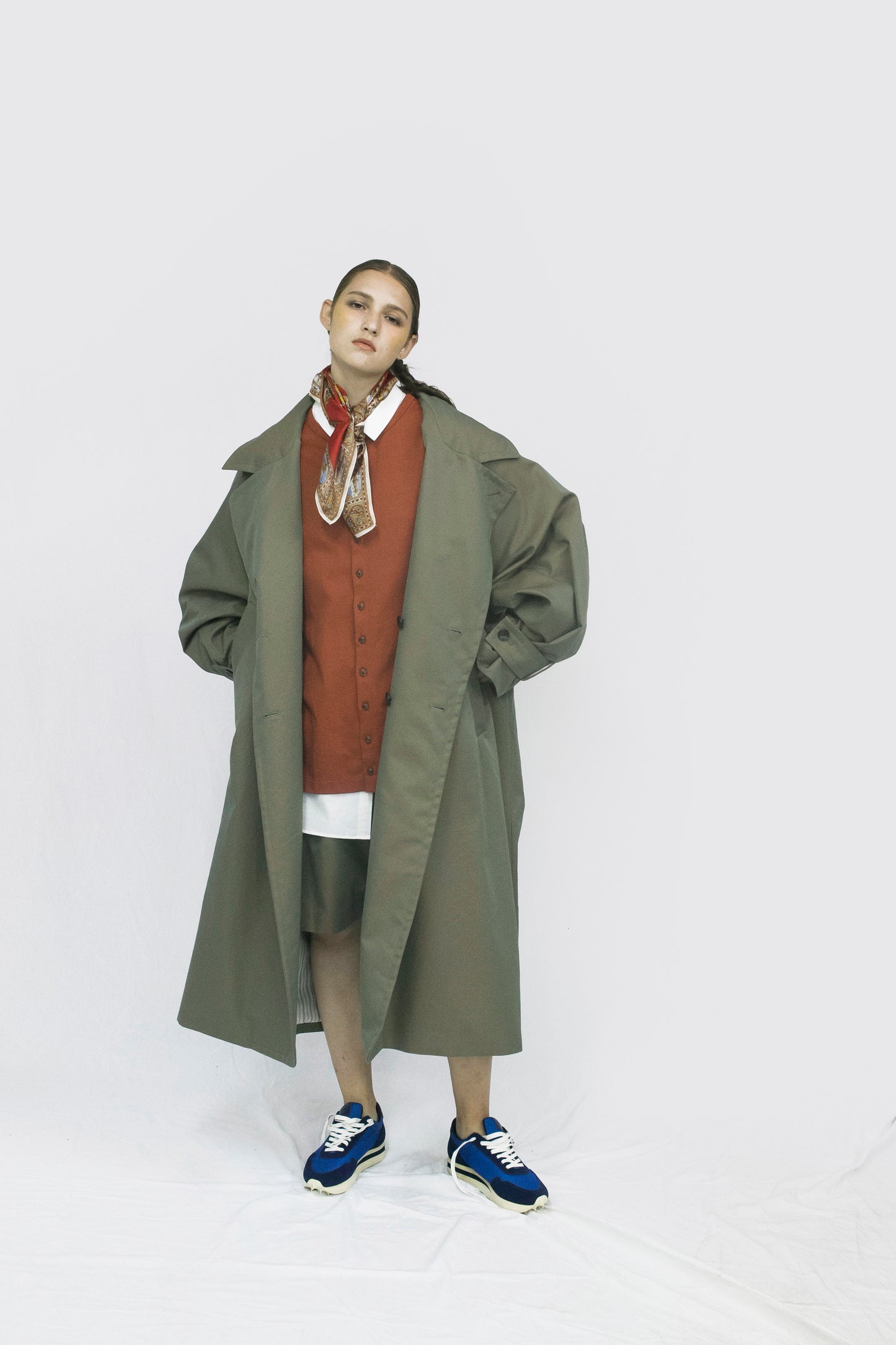 VOAAOV】 supima cotton × polyester gabadine long coat-