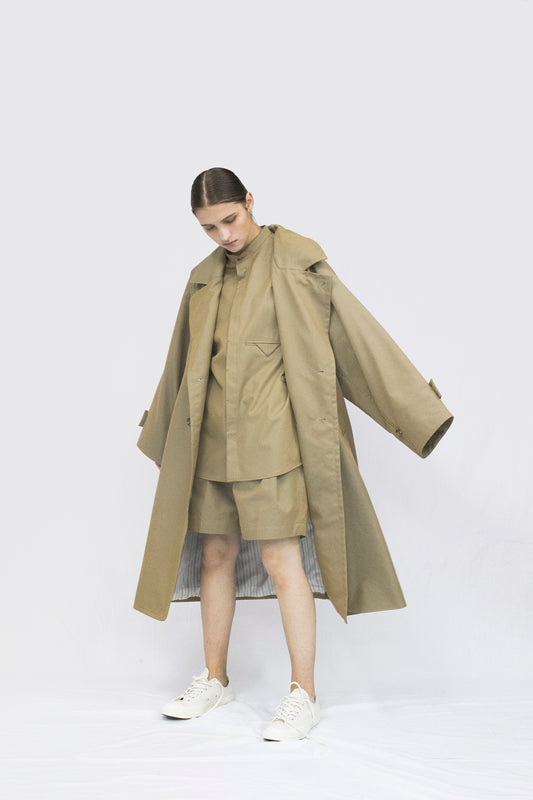 VOAAOV SUPIMA COTTON x POLYESTER GABADINE COAT - BEIGE