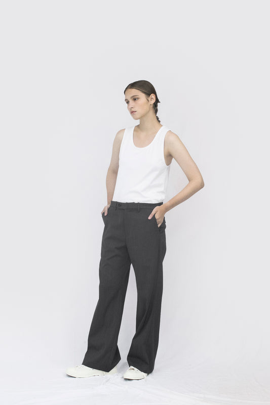 VOAAOV WOOL LIKE POLYESTER PANTS - CHARCOAL