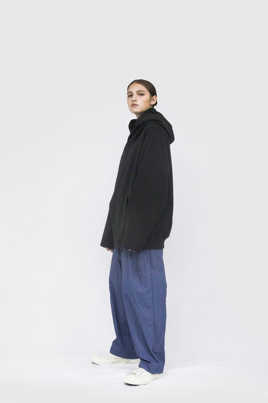 VOAAOV PILE SHAPE KNITTED HOODIE - CHARCOAL