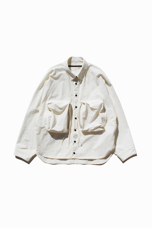 MY BEAUTIFUL LANDLET NYLON DYED TAFFETA BIG POCKET SHIRT - OFF WHITE