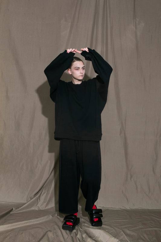 MY BEAUTIFUL LANDLET HANGING URAKE x ANTIQUE HORSE CLOTH SWEATER - BLACK